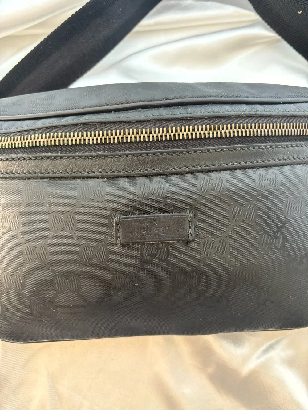 Gucci Black Leather Belt Bag with Silver Buckle